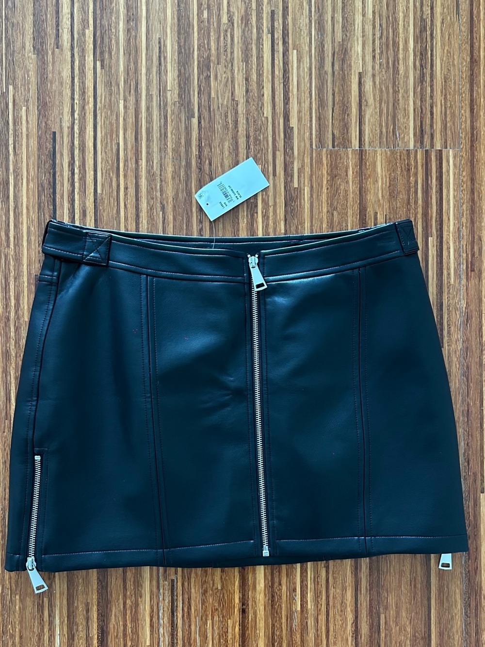 NWT Naked Wardrobe Leather Zip-Front Mini Skirt